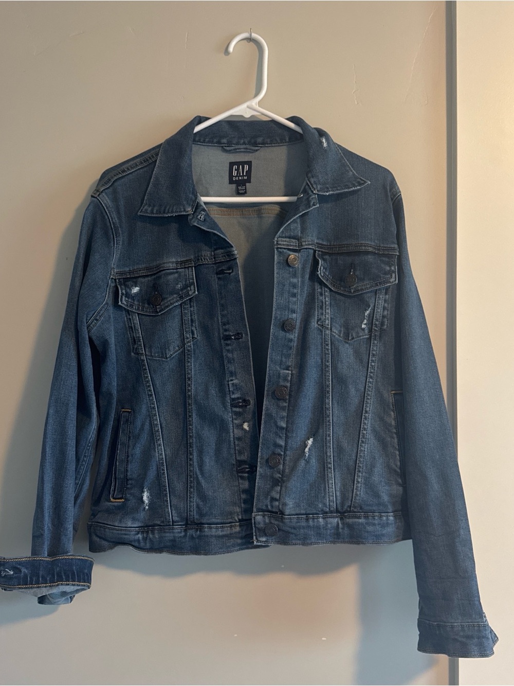 GAP Women's Medium Dark Blue Distressed Denim Jacket